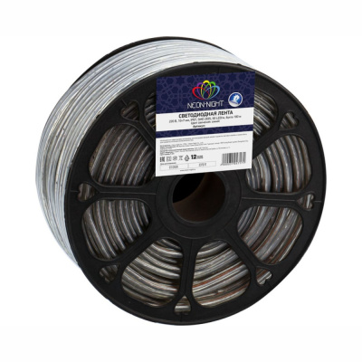 Лента светодиодная 220В, SMD2835, 4,8Вт/м, 60 LED/м, Синий, 10х7мм, 100м, с кабелем питания, IP67 NE