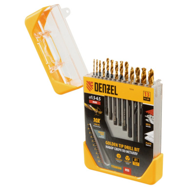 Набор сверл по металлу, 1,5-6,5 мм, HSS-Tin, Golden Tip, 13 шт// Denzel