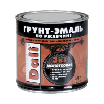 ГРУНТ- ЭМАЛЬ ПО РЖАВЧИНЕ "DALI" 3 В 1 МОЛОТКОВАЯ ЗЕЛЕНАЯ  0,75 Л (6) "РОГНЕДА"