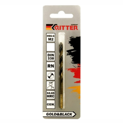 Сверло по металлу Ritter EC  6,5 мм (HSS-G M2 Gold&Black) DIN 338 RN (1 шт в блистере) (500/100/1)