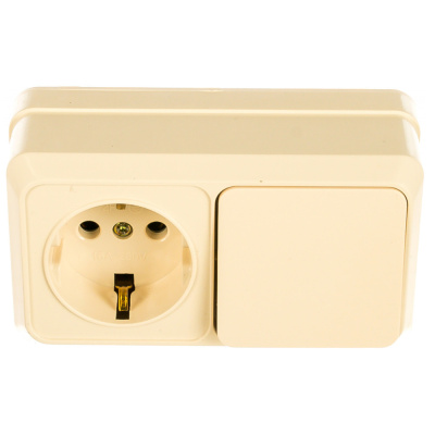 Блок розетка+выкл. гориз. 10(16)А-250В, IP20, ОУ, сл.кость Intro Quadro 2-701-02   Блок розетка+выкл. гориз. 10(16)А-250В, IP20, ОУ, сл.кость Intro Quadro 2-701-02