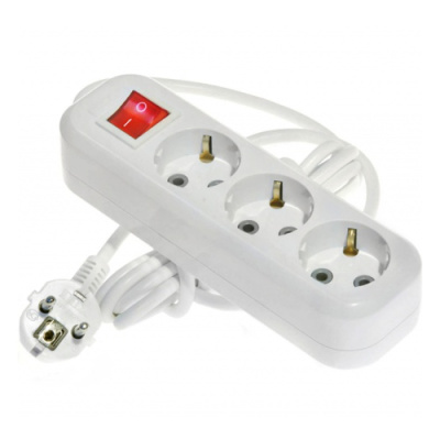 Удлинитель сетевой LUX У3-ЕВК-02 с выключателем 3-местный с з/к., 250В 16А, 2м