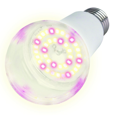Лампа светодиодная для растений. Форма A, прозрачная. Спектр для фот LED-A60-15W/SPFB/E27/CL PLP30WH