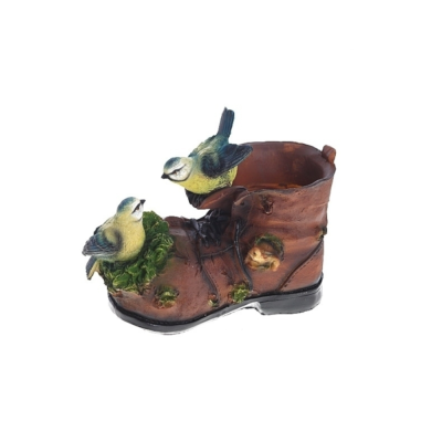 Кашпо фигурное Башмак с синичками  L25 W14 H21 см (ПОЛИСТОУН)