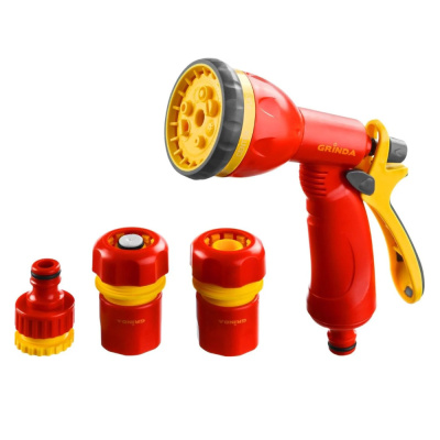 Набор GRINDA поливочный: Распылитель пистолетный 8 позиционный, соединитель 1/2", соединитель 1/2" с