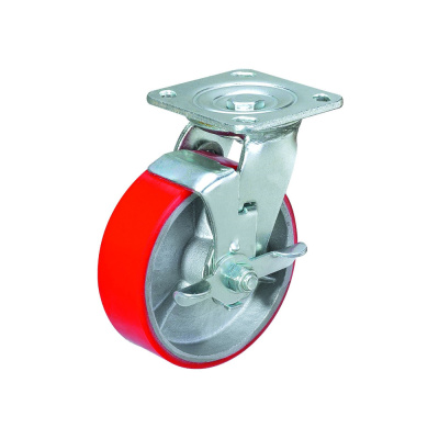 Опора поворотная колесная б/г с торм. полиуретан ф200