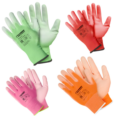 Перчатки «Для садовых работ», полиэстеровые, полиуретановое покрытие, однотонные, микс цвет PR-PU053