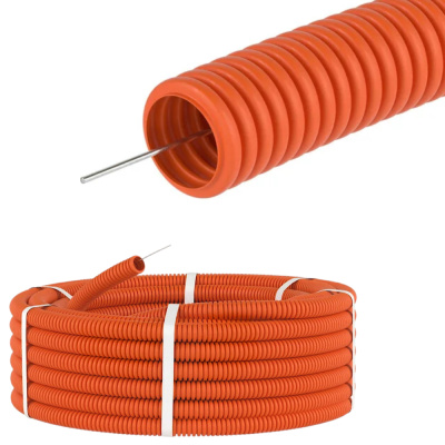 Труба гофрированная ПНД 16 мм с протяжкой оранжевая (100м)
