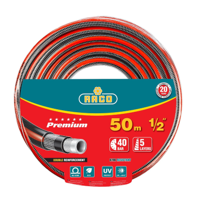 Шланг RACO PREMIUM поливочный, 40атм., армированный, 5-ти слойный, 1/2"х50м