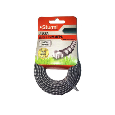 Леска для триммера, d=2.4 мм, l=15 м, КРУЧЕНЫЙ КВАДРАТ, армиров. блистер, Sturm!