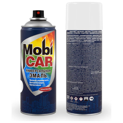 Эмаль аэрозольная универсальная MobiCAR, 520 мл, RAL 9003, сигнальный белый глянцевый