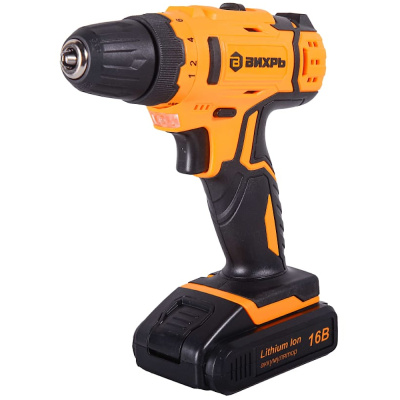 Дрель-шуруповерт аккумуляторная ДА-16Л-2КА с набором оснастки 65 предметов Вихрь 72/14/49