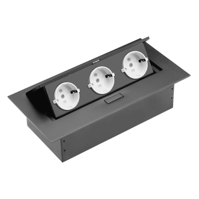 Встраиваемая розетка AEPB03GS-20 (горизонтальная,чёрная, на 3 розетки)