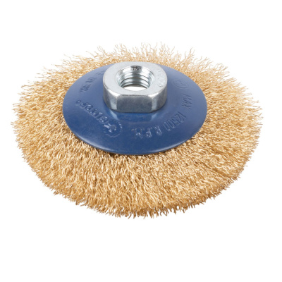 Щетка для УШМ, М14, тип "Тарелка", латун. витая проволока 0,3 мм, 100 мм, блистер, CUTOP Profi