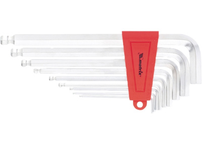 Набор ключей имбусовых HEX 1.5-10мм CrV 9шт.экстра-длин., с шаром, сатин//MATRIX