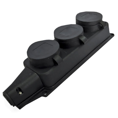 Колодка "UNIVersal" тройная однофазная с заглушками с/з каучук 16А 250В IP44 (еврослот)