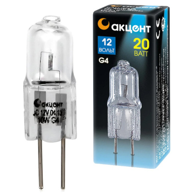 Лампа галоген. АКЦЕНТ JC 12B 20W G4 капсульная прозрачная