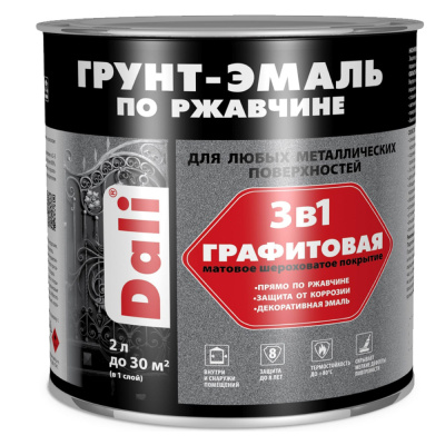 ГРУНТ- ЭМАЛЬ ПО РЖАВЧИНЕ "DALI" ГРАФИТОВАЯ 3 В 1 СЕРЕБРИСТАЯ  2 Л (3) "РОГНЕДА"