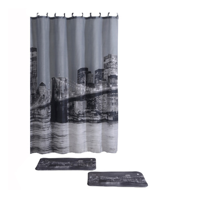 Набор для ванной 3 пред."Бруклинский мост" коврик-2шт+штора Рыжий кот