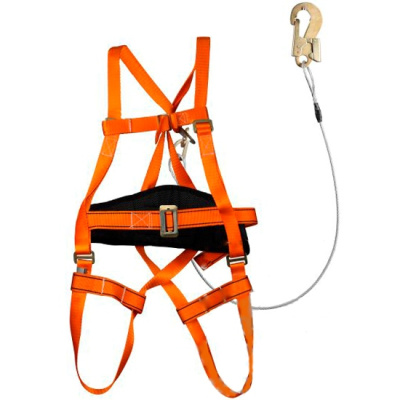 Пояс страховочный с наплечными и набедренными лямками и стропом из метал.троса в ПВХ оболочка