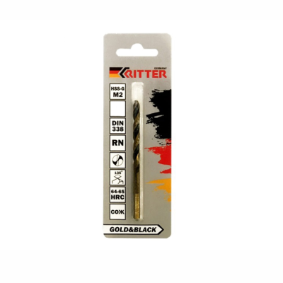 Сверло по металлу Ritter EC 12,0 мм (HSS-G M2 Gold&Black) DIN 338 RN (1 шт в блистере) (250/50/1)