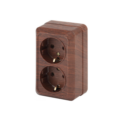 Розетка 2х2P+E Schuko, 16А-250В, IP20, ОУ, венге Intro Quadro 2-204-10 