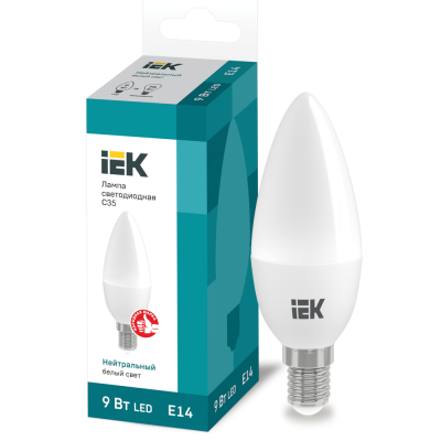 Лампа светодиодная LED 9вт Е14 белый матовая свеча ECO