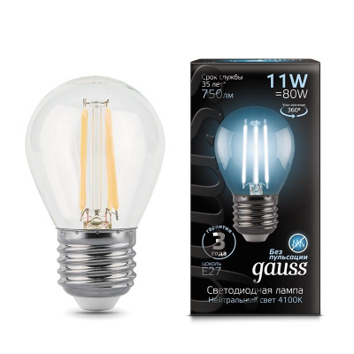 Лампа светодиодная LED 11Вт E27 750 lm 4100K Filament Шар Gauss