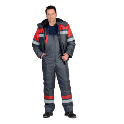 Костюм "Орбита" зимний: куртка кор.,п/комб. серый с красным и СОП р.  96-100/182-188