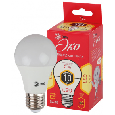 Лампа светодиодная, т/бел, 700 lm ЭРА LED smd A60-10w-827-E27 ECO