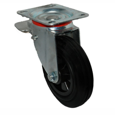 Колесо для мусорных контейнеров УСИЛЕННОЕ АНОД поворотные с тормозом 200мм (SCB80KU)