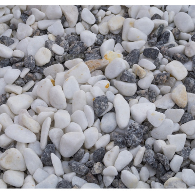 Галька мраморная белая 5-30 мм с черными вкраплениями