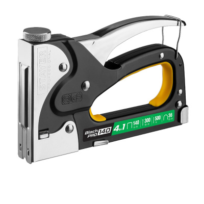 Степлер для скоб "BlackPro 140" 4-в-1: тип 140 (6-14 мм) / 36 (10-14 мм) / 300 (10-14 мм) / 500 (14 