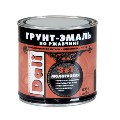 ГРУНТ- ЭМАЛЬ ПО РЖАВЧИНЕ "DALI" 3 В 1 МОЛОТКОВАЯ КОРИЧНЕВАЯ  0,75 Л (6) "РОГНЕДА"