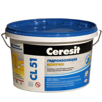 ГИДРОИЗОЛЯЦИЯ ЭЛАСТИЧНАЯ ПОЛИМЕРНАЯ CL 51  5 КГ (1/6) "CERESIT"