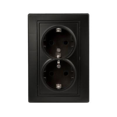 Розетка 2X2P+E Schuko, 16А-250В, IP20, СУ, Plano, антрацит 1-205-05  Intro 