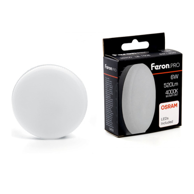 Лампа светодиодная LED 6вт GX53 белый таблетка Feron.PRO