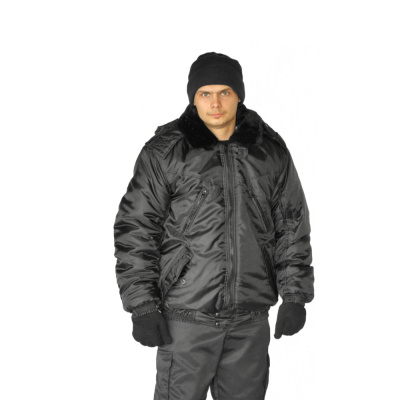 Куртка зимняя мужская на поясе "Охрана" черная ( с капюшоном) (52-54,182-188)