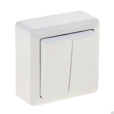 Выключатель двухклавишный наруж ный 250В 6А белый