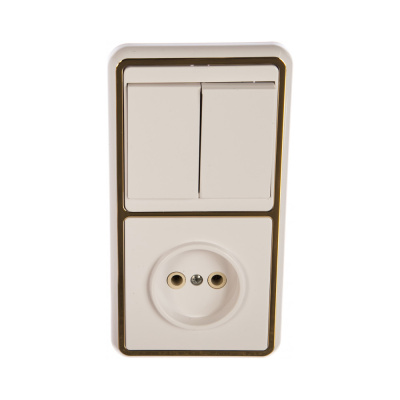 Блок БКВР-038 Выключатель двухклавишный + розетка (золото) БЭЛЛА