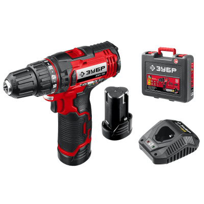 Дрель-шуруповерт. ДШЛ-125-22 ЗУБР 12В, 2 АКБ (2Ач), в кейсе, 