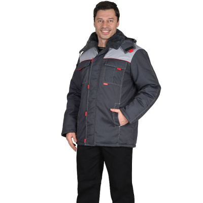 Куртка "СИРИУС-ФАВОРИТ" зим. удл. цвет, т.серый со св. серым, мех ворот р.  88-92/182-188 (ЧЗ)