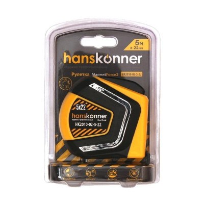 Рулетка 5x22,автостоп, противоударный обрезин.корпус, СУПЕРМОЩНЫЙ МАГНИТ, Hansko