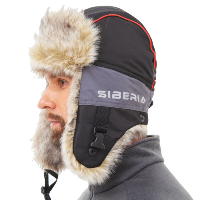 Шапка ушанка зимняя Siberia цвет Серый/Черный мех Волк ткань Breathable (58-60)