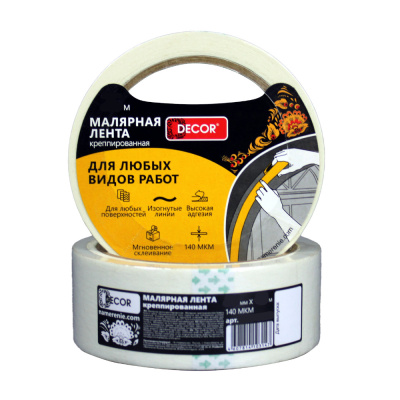 Лента малярная DЕCOR 9 мм х 25 м, креппированная, 140 мкм (243шт/уп) Лента малярная DЕCOR 9 мм х 25 м, креппированная, 140 мкм (243шт/уп)