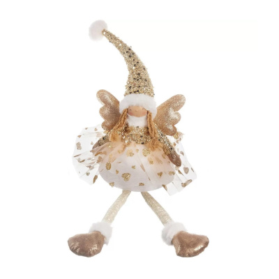 Сувенир новогодний декоративный "Ангел с LED-подсветкой" сидящий, 22x16x50 см, молочный/золотистый