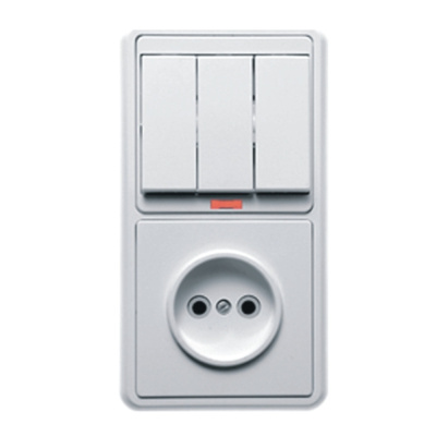 Блок БКВР-033 Выключатель трехклавишный + розетка с заземлением (белый) БЭЛЛА