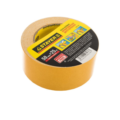 Лента двухсторонняя клейкая на тканевой основе, STAYER Profi 1217-25, 50мм х 25м