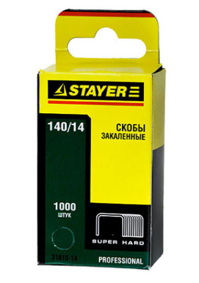 Скобы 14мм STAYER PROFI тип 140, закаленные, зеленые, 1000шт.