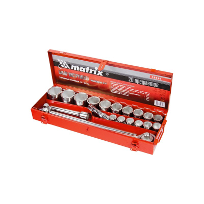 Набор головок и вороток 3/4" "MATRIX" 19-50мм 20 предметов в футляре
